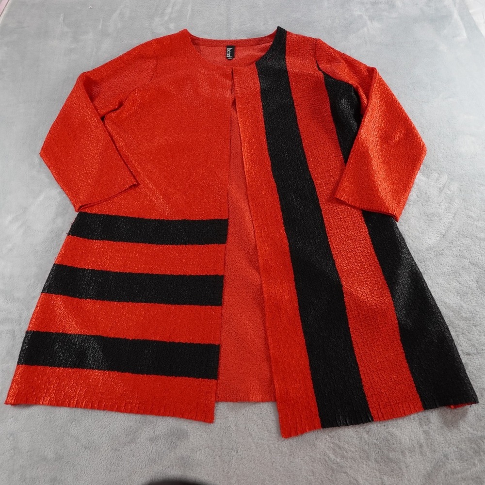 Berek Long Cardigan Jacket Womens XL Red Avant Garde Crinkle Open Artwear Travel - Picture 4 of 12
